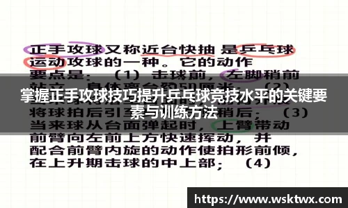 掌握正手攻球技巧提升乒乓球竞技水平的关键要素与训练方法